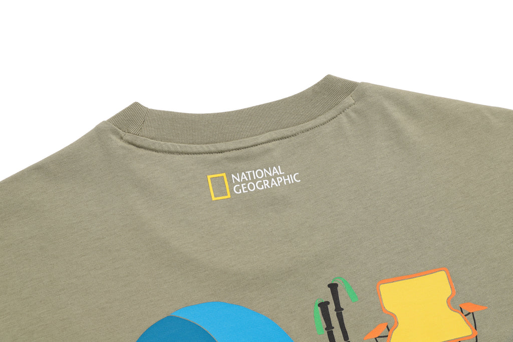 Unisex Camping Graphic T-Shirt- Lichen Khaki