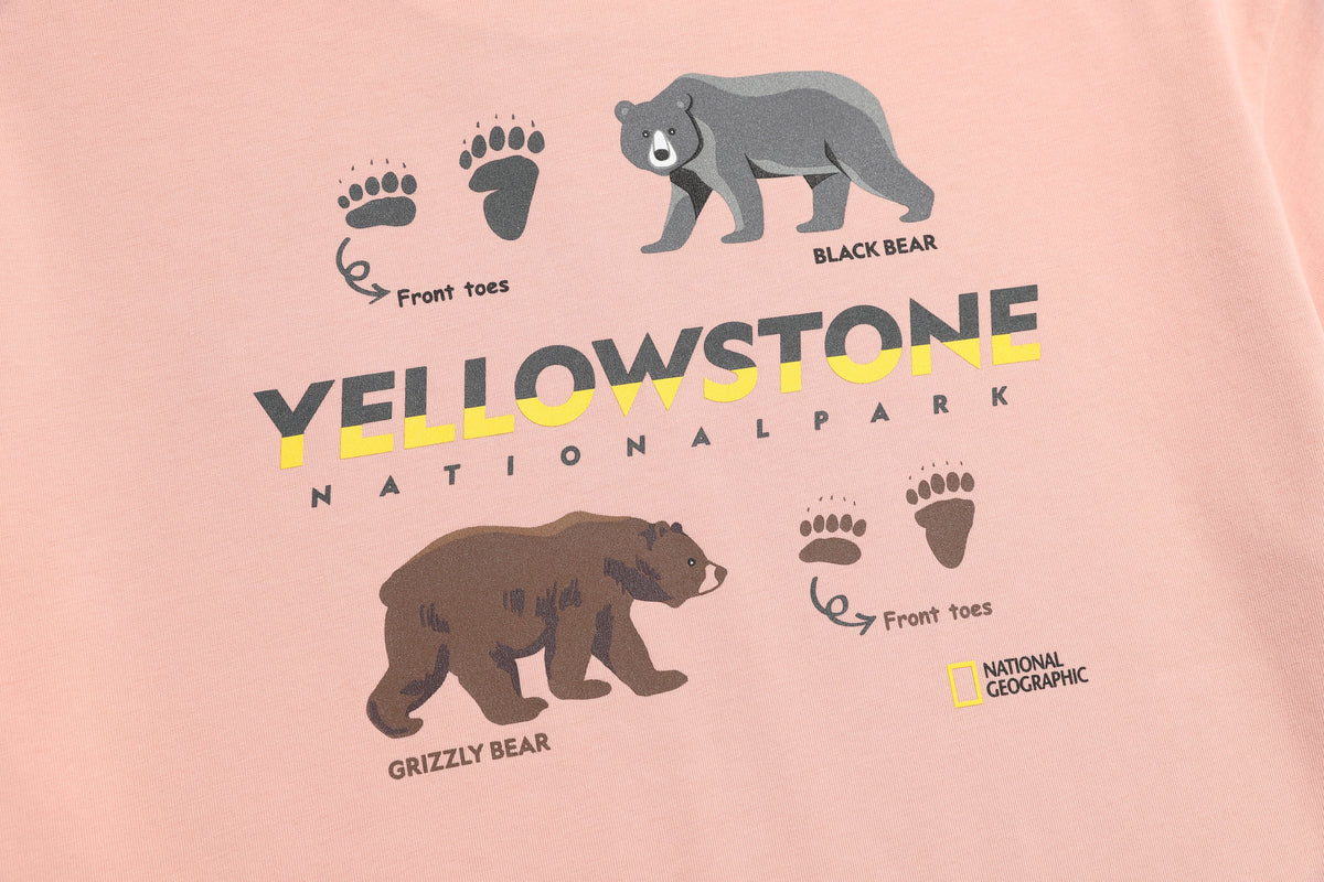 Kids Short Sleeved T-Shirt W/ Animal Patch And Graphic (Grizzly Bear)