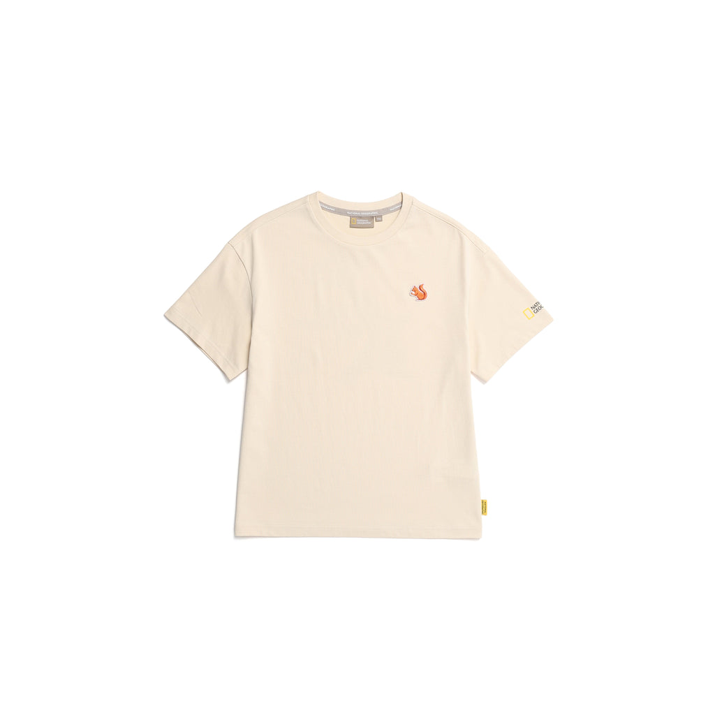 Kids Short Sleeved T-Shirt W/ Animal Patch  And Graphic (Red Squirrel)
