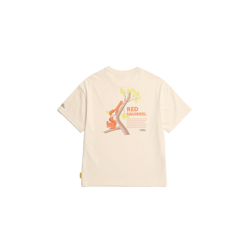 Kids Short Sleeved T-Shirt W/ Animal Patch  And Graphic (Red Squirrel)