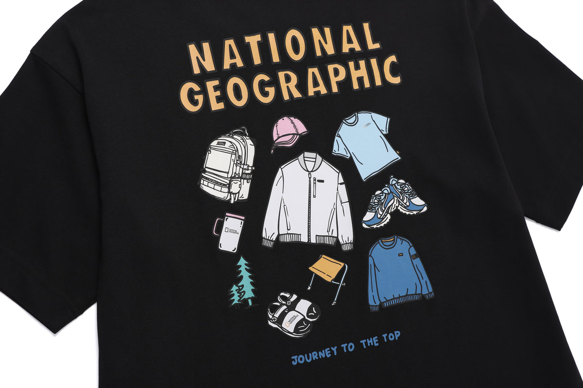 Unisex Semi-Over Fit Graphic H/Tee- Black