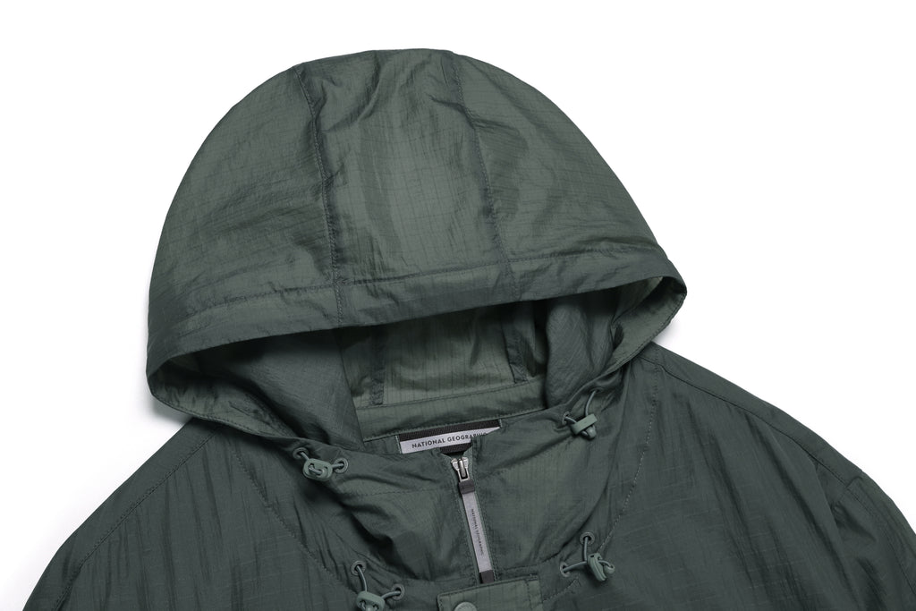 Unisex Nrn Out Pocket Shirring Hoodie Anorak- Khaki Green