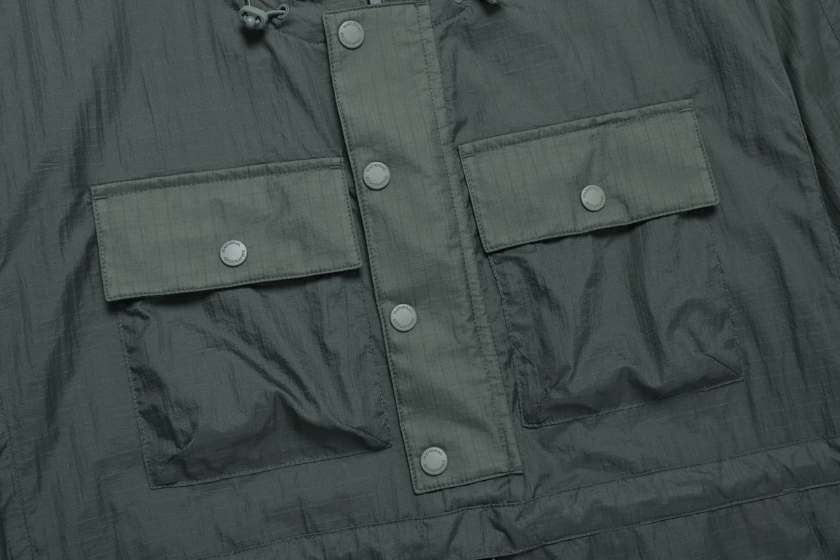 Unisex Nrn Out Pocket Shirring Hoodie Anorak- Khaki Green