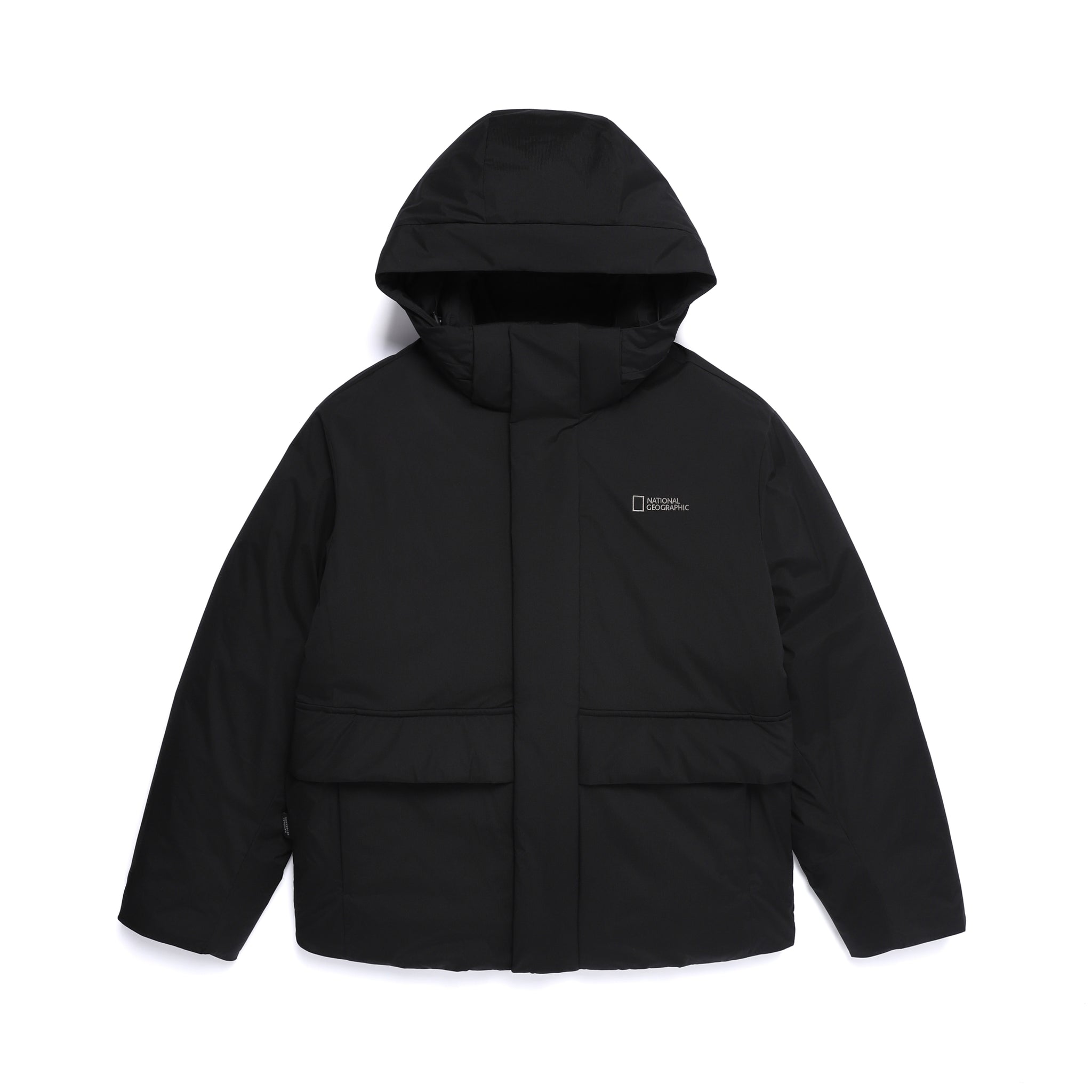 UNISEX SEAMLESS DETACHABLE HOODIE DOWN JACKET- BLACK