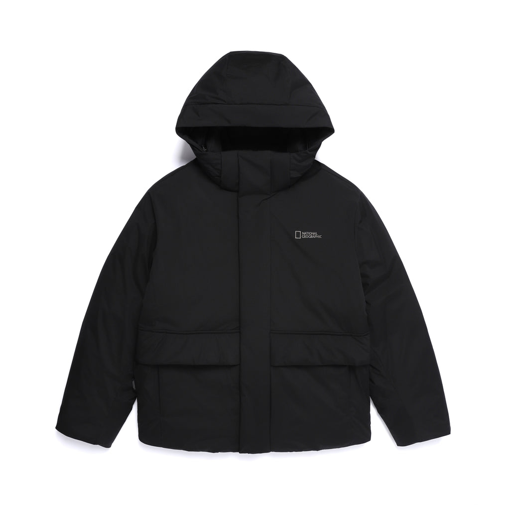 Unisex Seamless Detachable Hoodie Down Jacket- Black