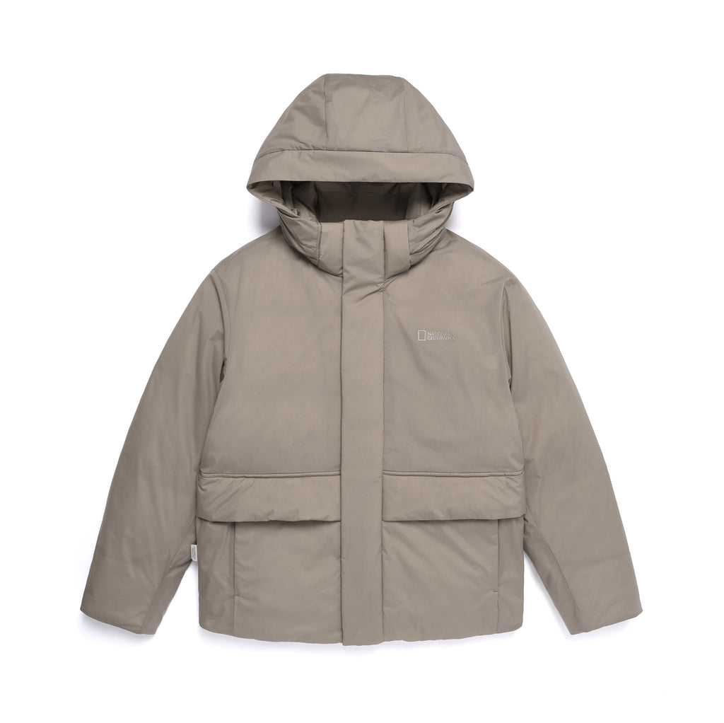 Unisex Seamless Detachable Hoodie Down Jacket- Oak Beige