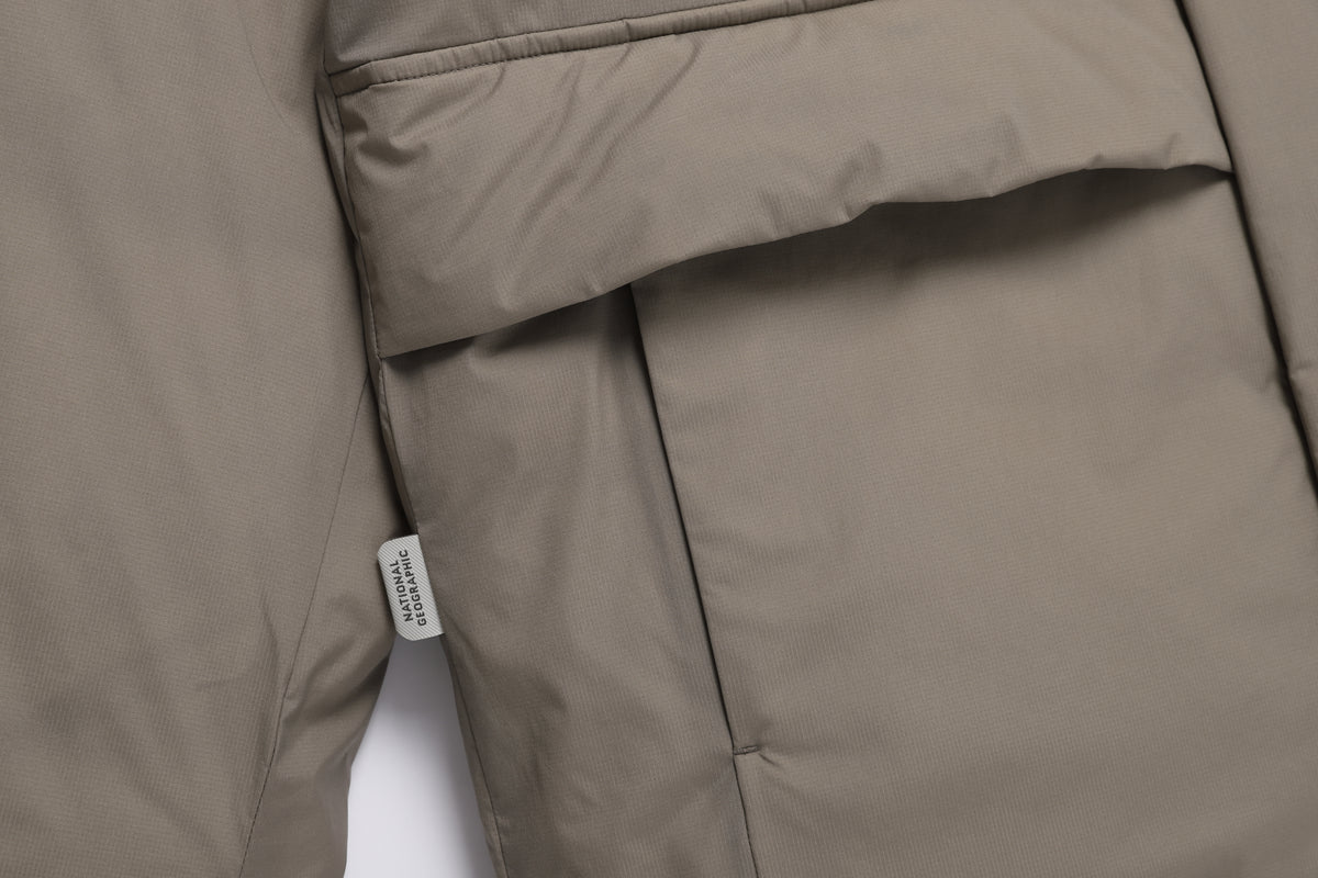 Unisex Seamless Detachable Hoodie Down Jacket- Oak Beige