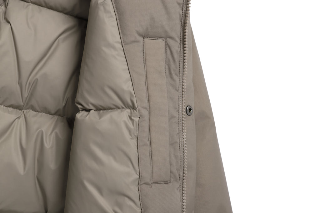 Unisex Seamless Detachable Hoodie Down Jacket- Oak Beige