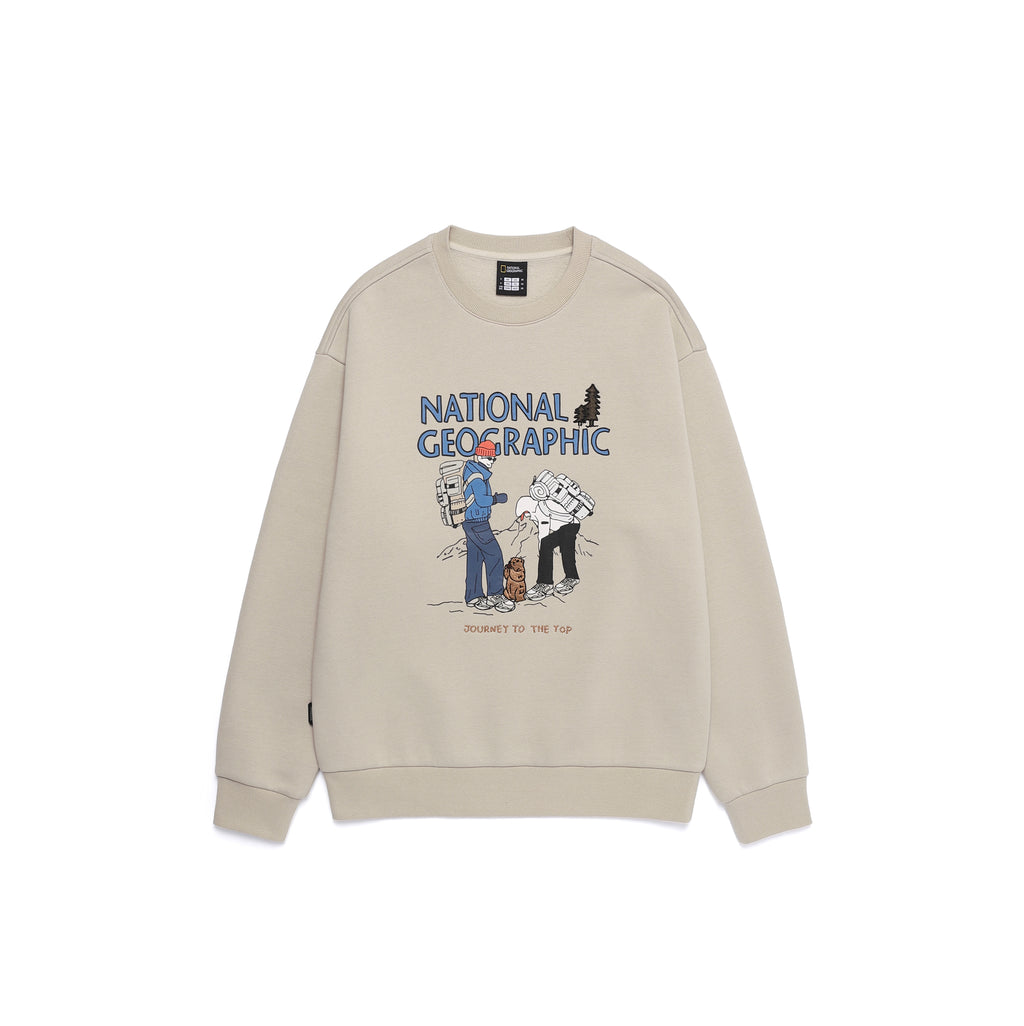 Unisex Treasure Crew Graphic Fleece Sweatshirts- Beige