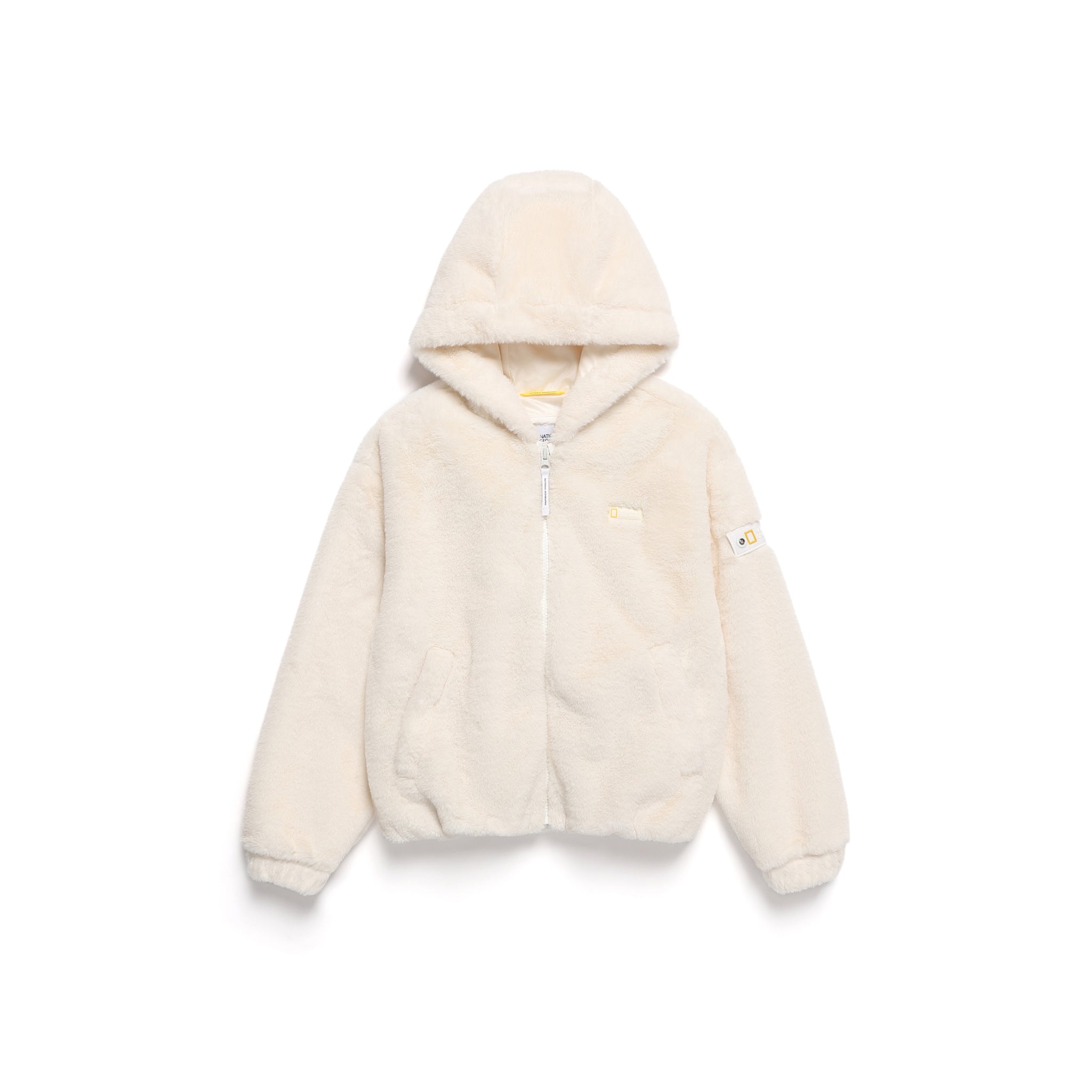 KIDS ECO FUR HOODED JACKET- CREAM
