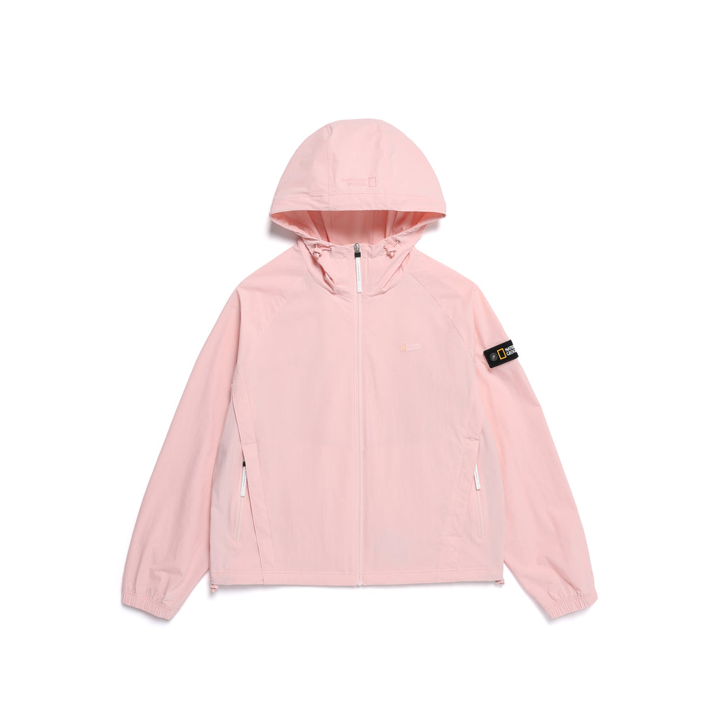 Women'S Adelie Light Woven Stretch Full Zip Up Hooded Jacket- L/Pink