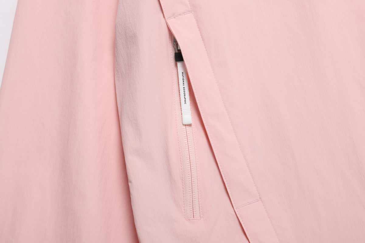 Women'S Adelie Light Woven Stretch Full Zip Up Hooded Jacket- L/Pink