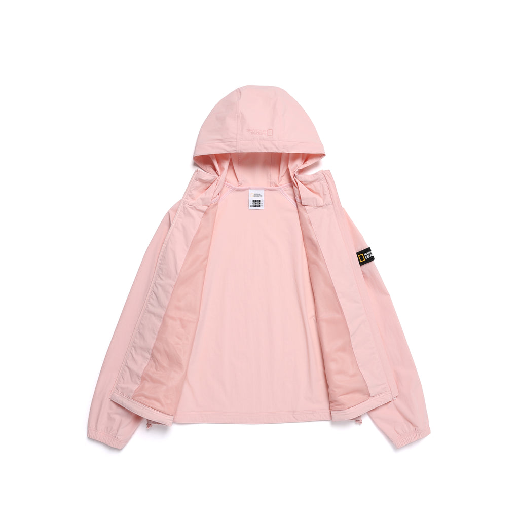 Women'S Adelie Light Woven Stretch Full Zip Up Hooded Jacket- L/Pink
