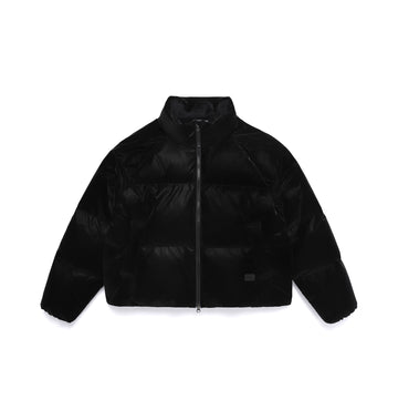 WOMEN'S LEATHER LIKE HIGH NECK DUCK DOWN JACKET- BLACK