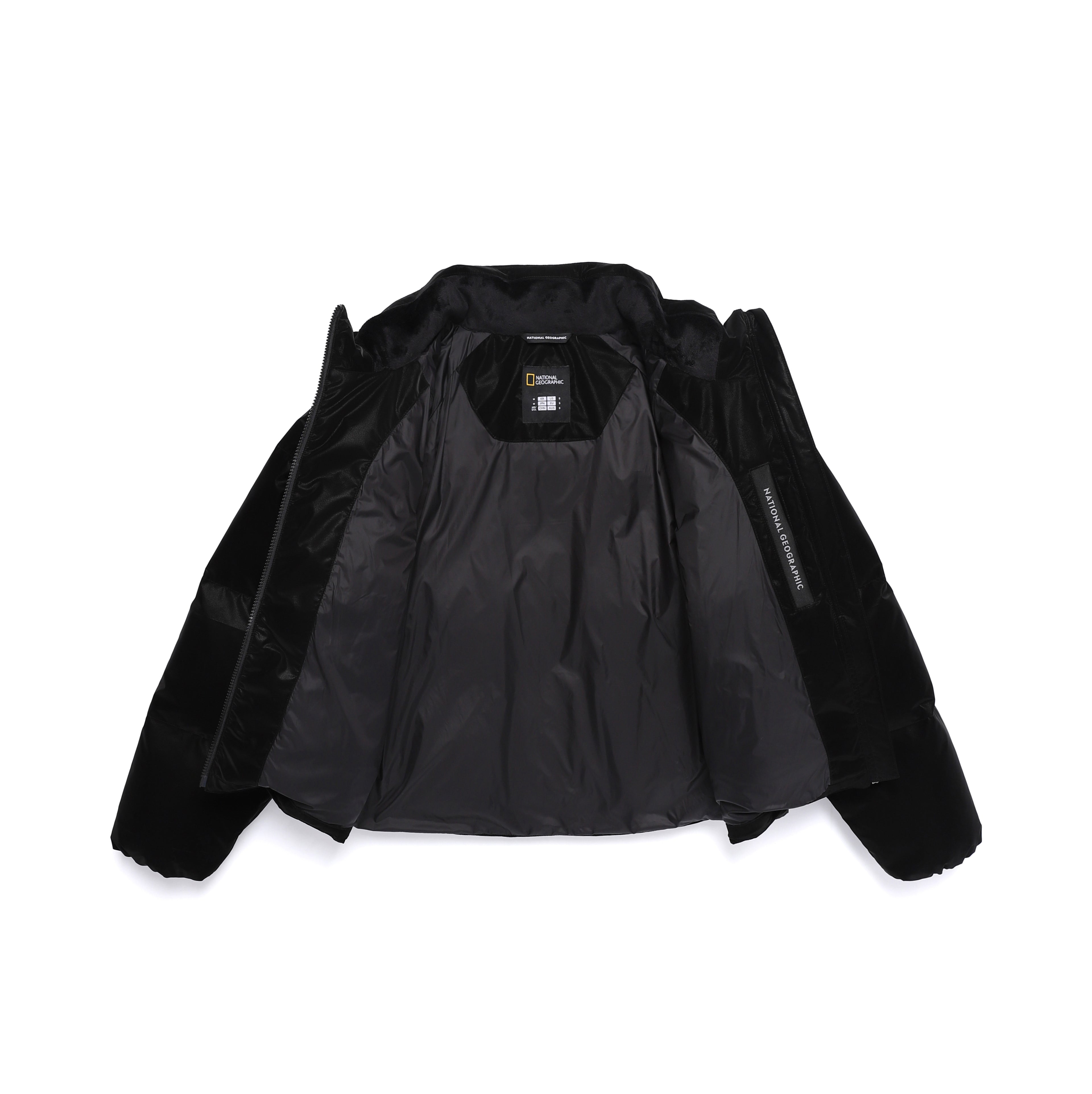 Women's Leather Like High Neck Duck Down Jacket- Black