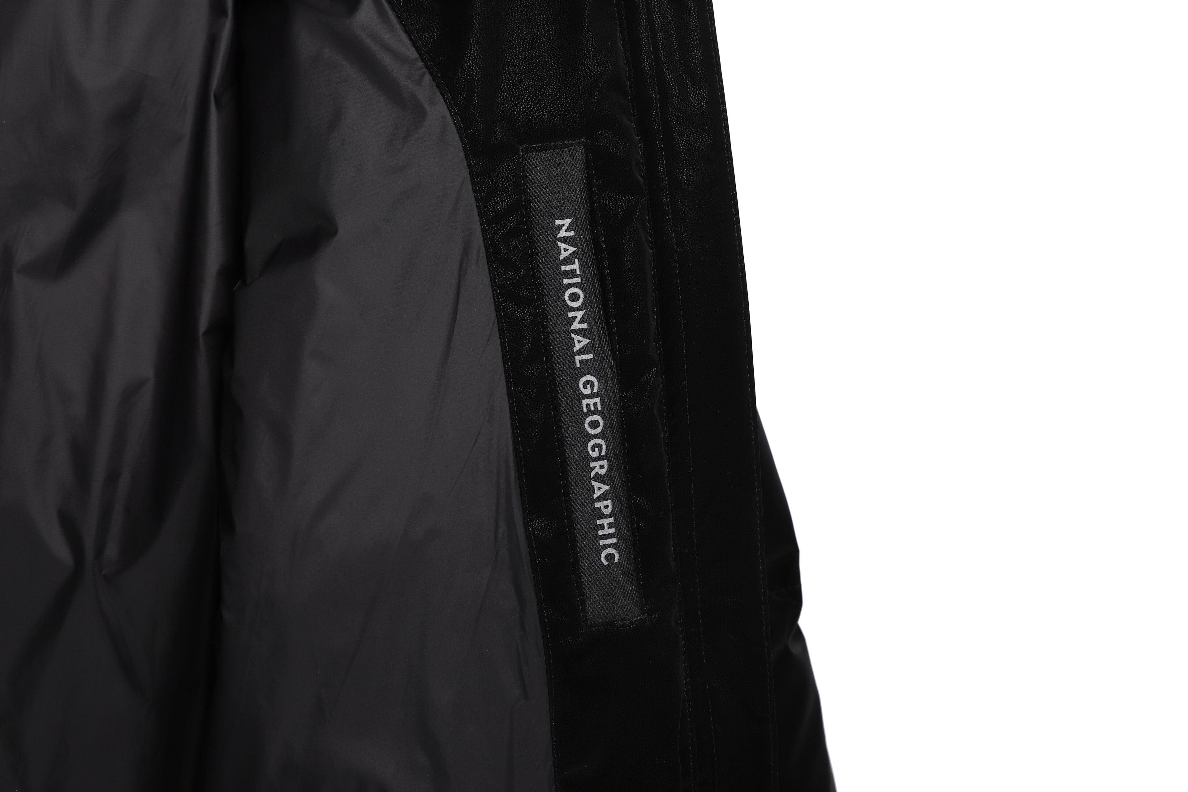 Women's Leather Like High Neck Duck Down Jacket- Black