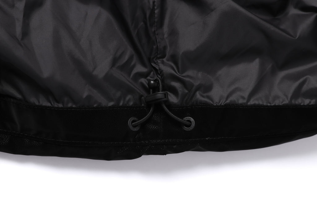 Women's Leather Like High Neck Duck Down Jacket- Black