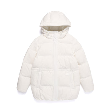 WOMEN'S MID-STRING HOODED DUCK DOWN JACKET- O/WHITE