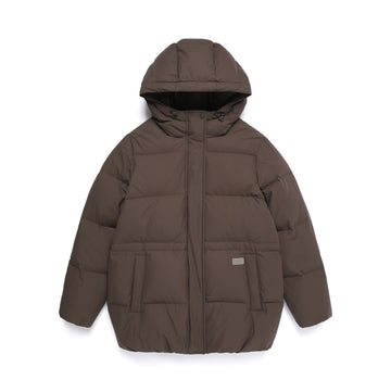 WOMEN'S MID-STRING HOODED DUCK DOWN JACKET- BROWN