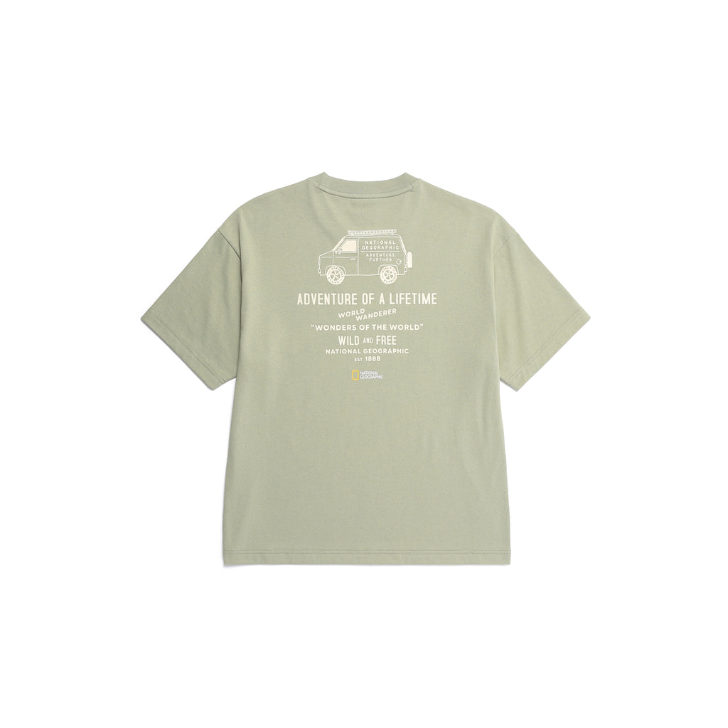 Unisex Treasure Old Van Semi Oversized Graphic Tee- Olive Green
