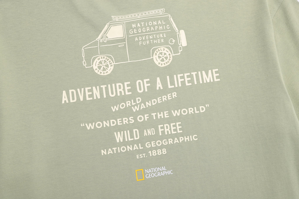 Unisex Treasure Old Van Semi Oversized Graphic Tee- Olive Green