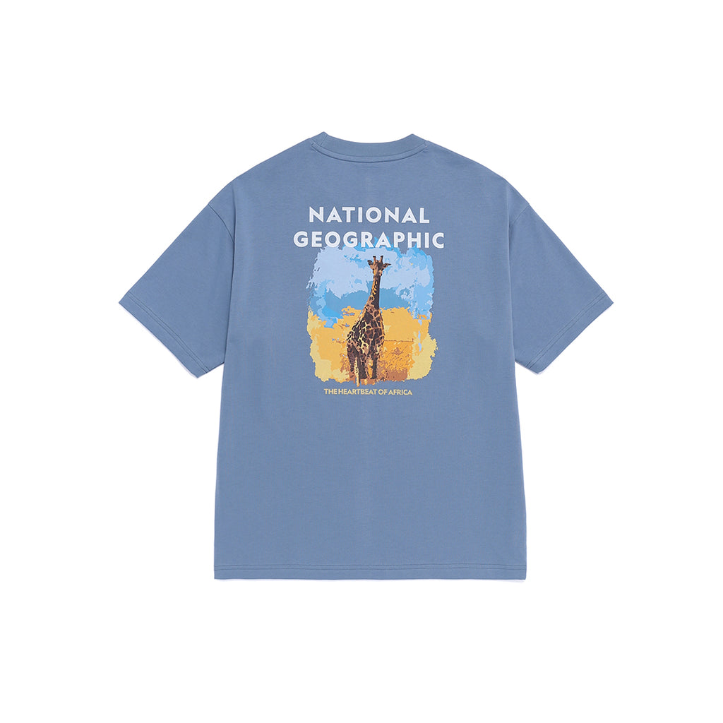 Unisex Ratel Regen African Giraffe Graphic Semi Oversize T-Shirt - Middle Blue