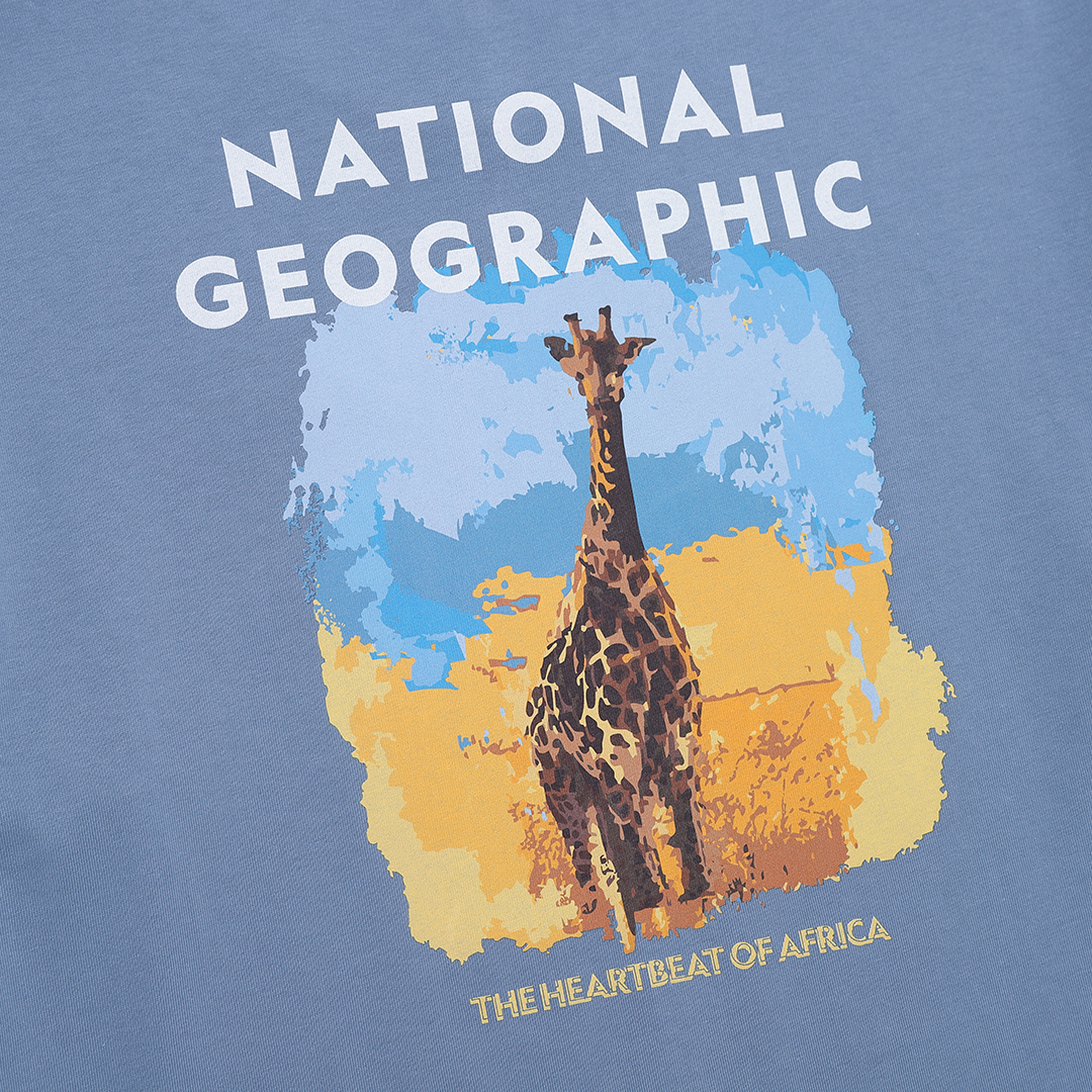 Unisex Ratel Regen African Giraffe Graphic Semi Oversize T-Shirt - Middle Blue