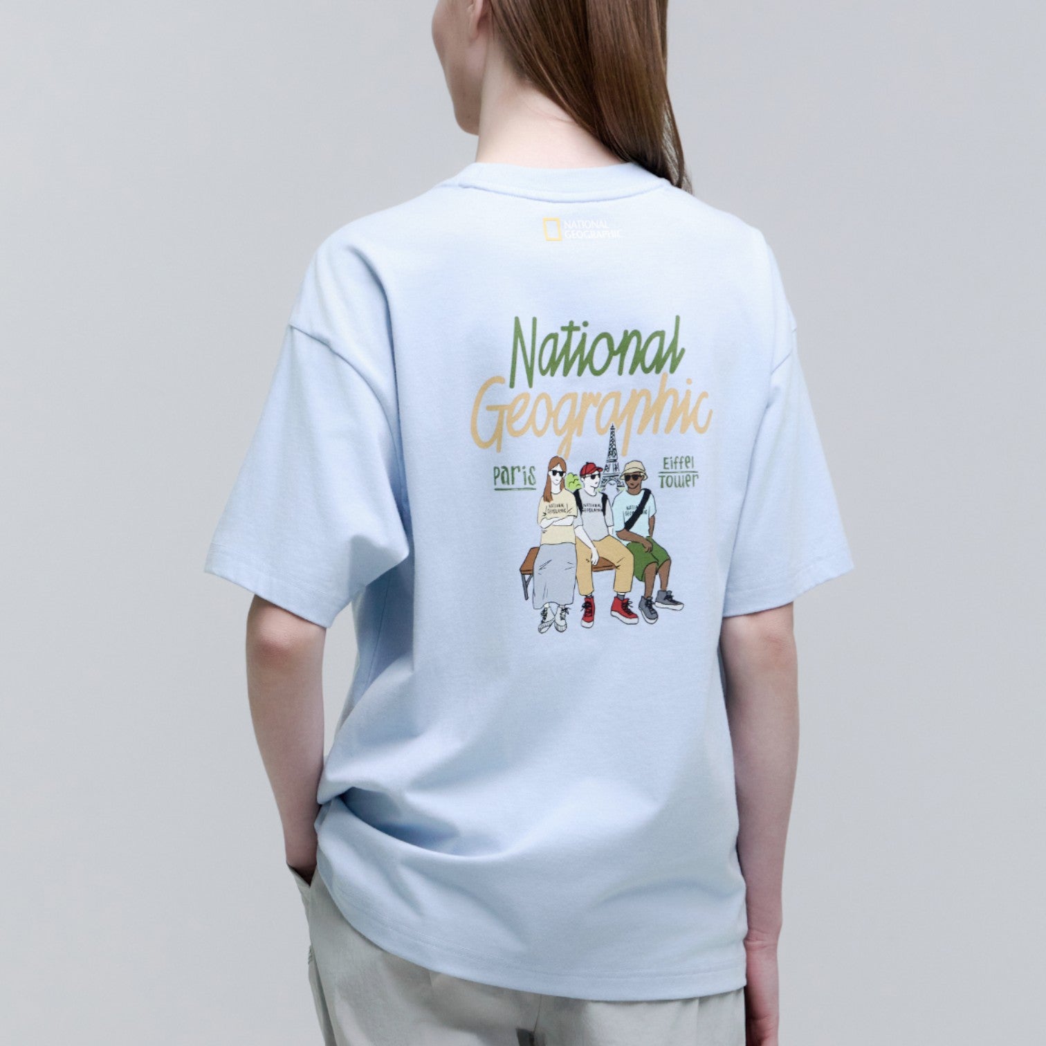 UNISEX REGEN ASKIN TRAVEL GRAPHIC SEMI OVERSIZED T-SHIRT- L/BLUE
