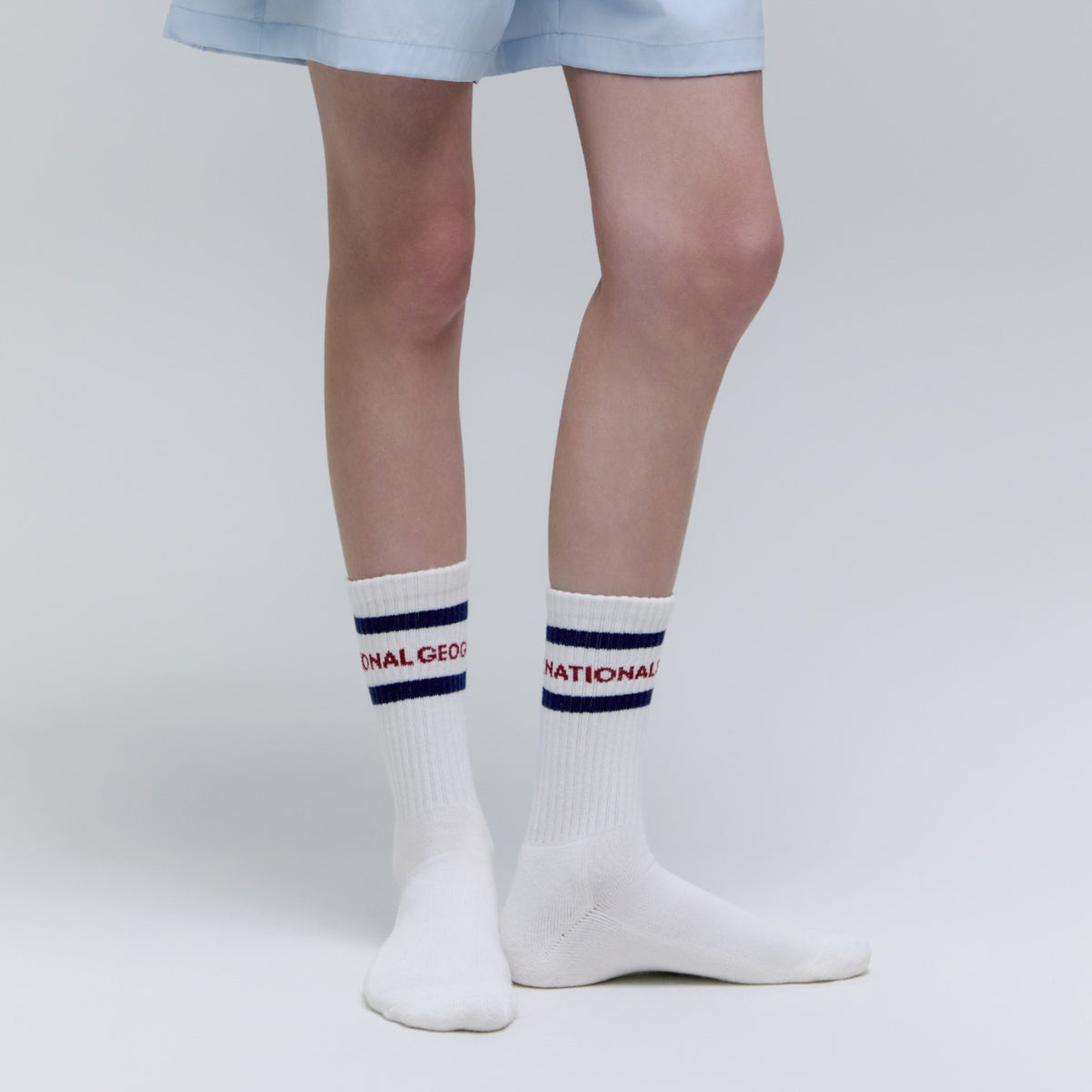 Unisex Stripe Crew Socks- Navy
