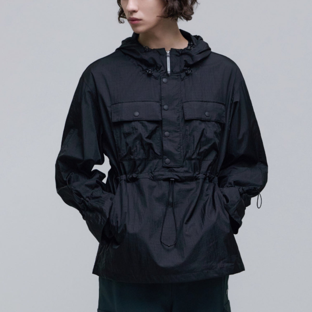 Unisex Nrn Out Pocket Shirring Hoodie Anorak- Carbon Black