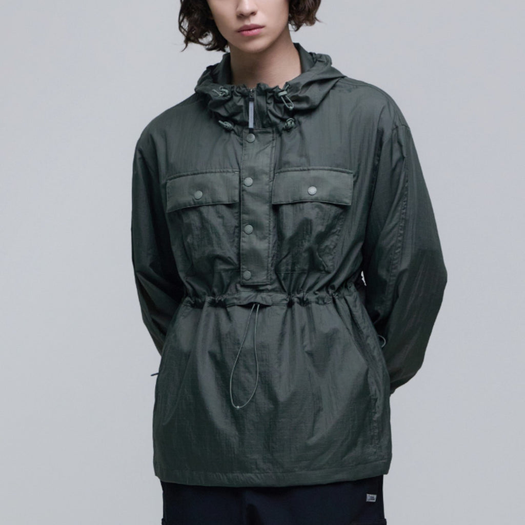 Unisex Nrn Out Pocket Shirring Hoodie Anorak- Khaki Green