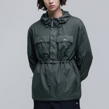 UNISEX NRN OUT POCKET SHIRRING HOODIE ANORAK- KHAKI GREEN