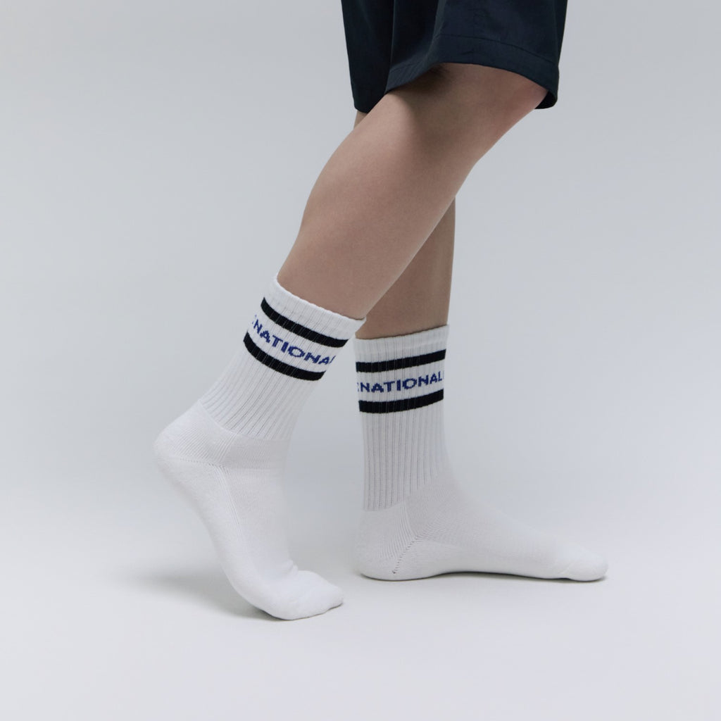 Unisex Stripe Crew Socks- Black