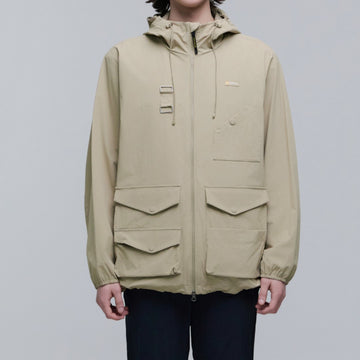 UNISEX MULTI POCKET SEMI-OVER FIT HOODIE MOUNTAIN JUMPER- BEIGE