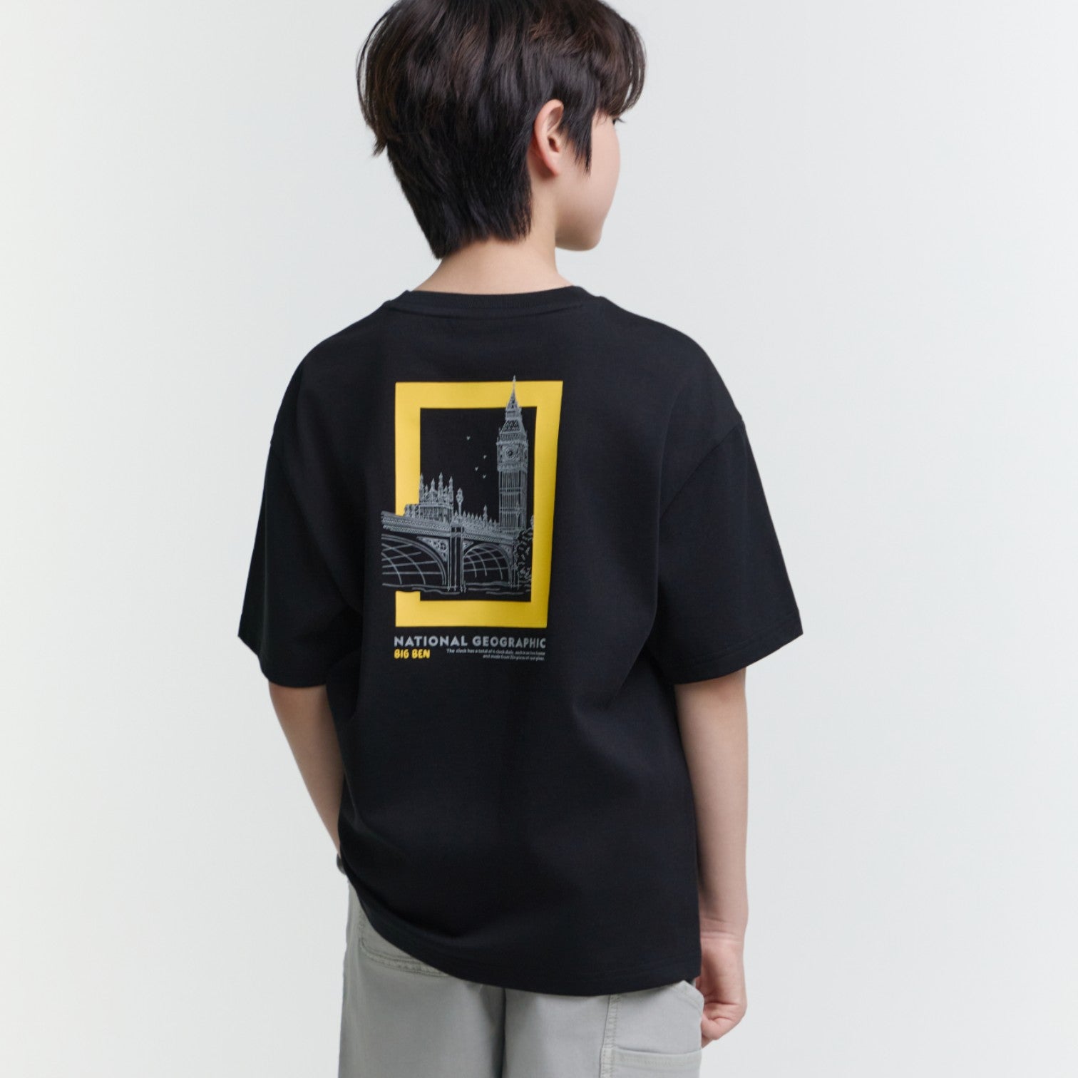 Kids Travel Big Ben Graphic T-Shirt- Carbon Black