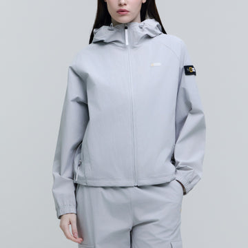WOMEN'S ADELIE LIGHT WOVEN STRETCH FULL ZIP UP HOODED JACKET-SILVER GREY