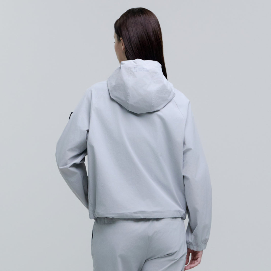 WOMEN'S ADELIE LIGHT WOVEN STRETCH FULL ZIP UP HOODED JACKET-SILVER GREY