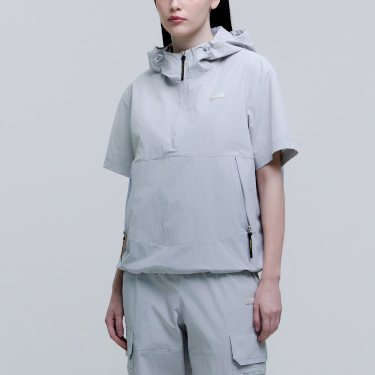 Unisex Adelie Light Woven Stretch Short Sleeves Anorak- Silver Grey