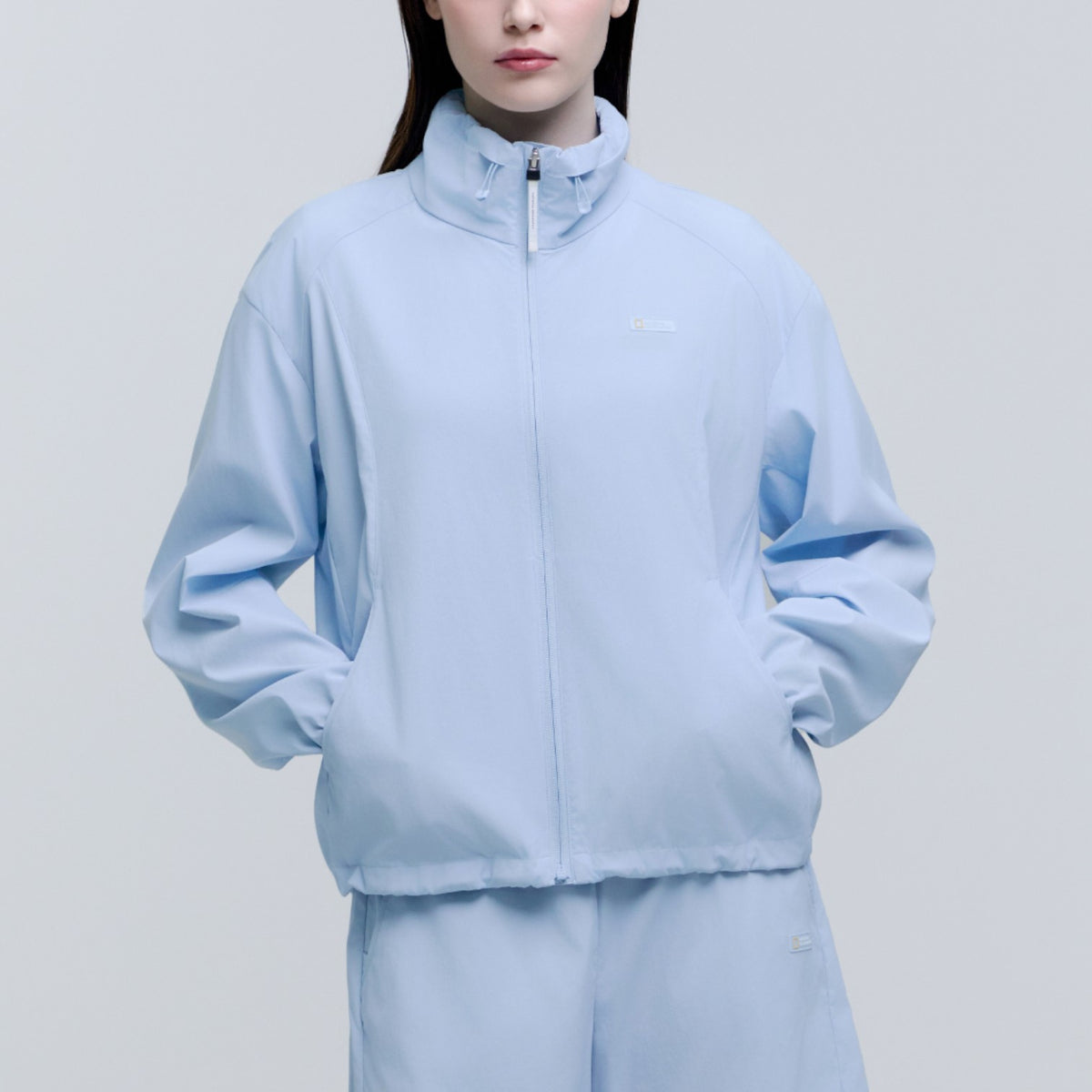 Women'S Frozen Cube Standneck Windbreaker- L/ Blue