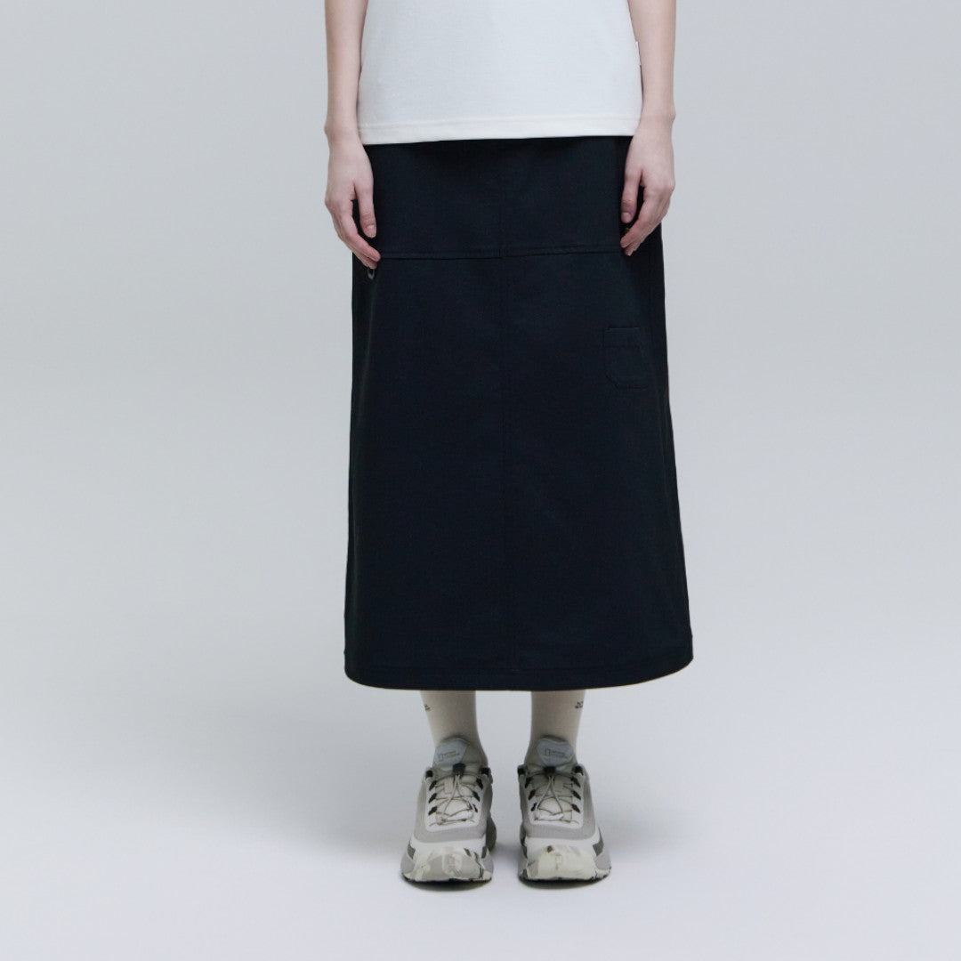 WOMEN'S WAIST BANDED LONG SKIRT- CARBON BLACK