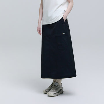 WOMEN'S WAIST BANDED LONG SKIRT- CARBON BLACK