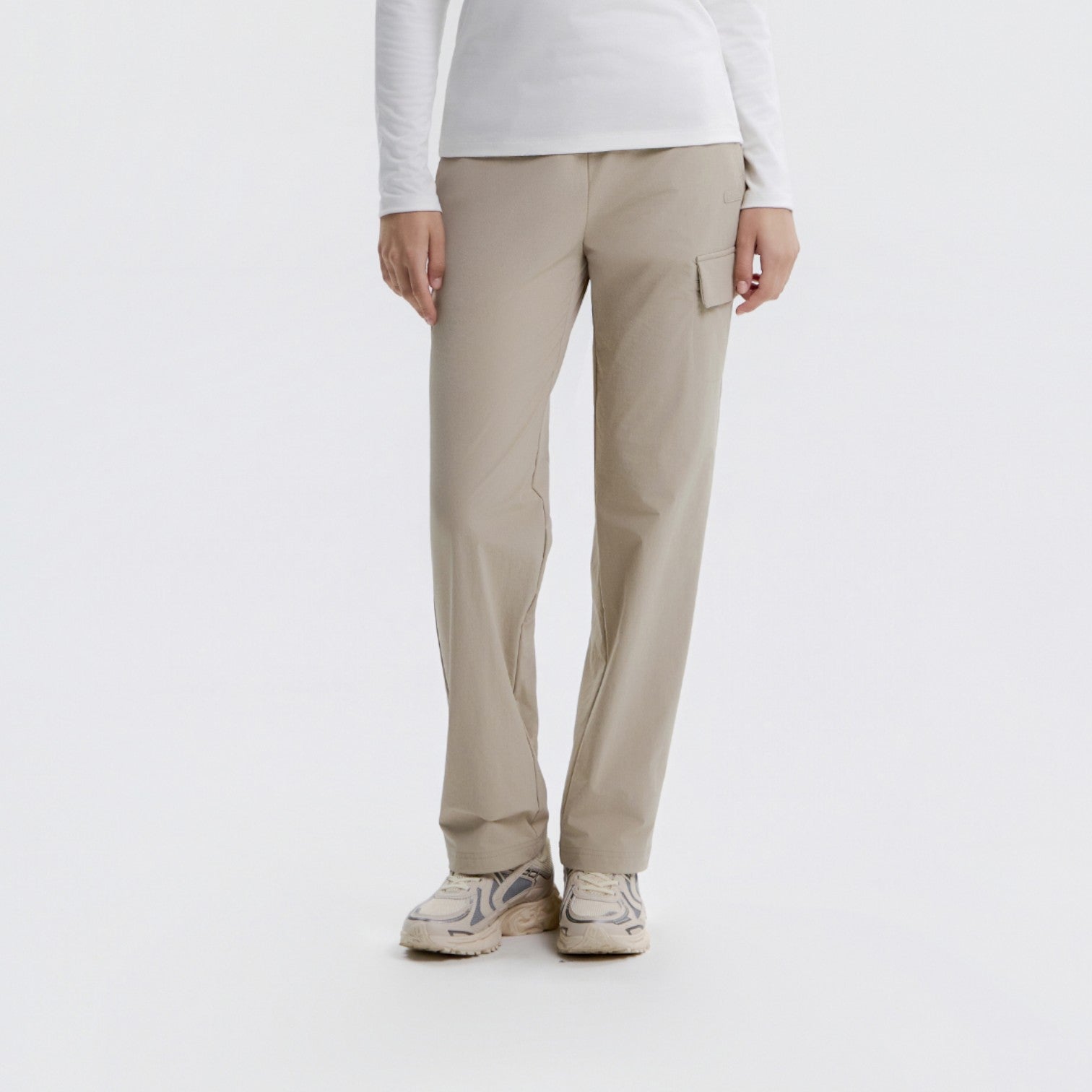 WOMEN'S ARCHELON WOVEN STRETCH BASIC FIT STRAIGHT PANTS- MOURNING BEIGE