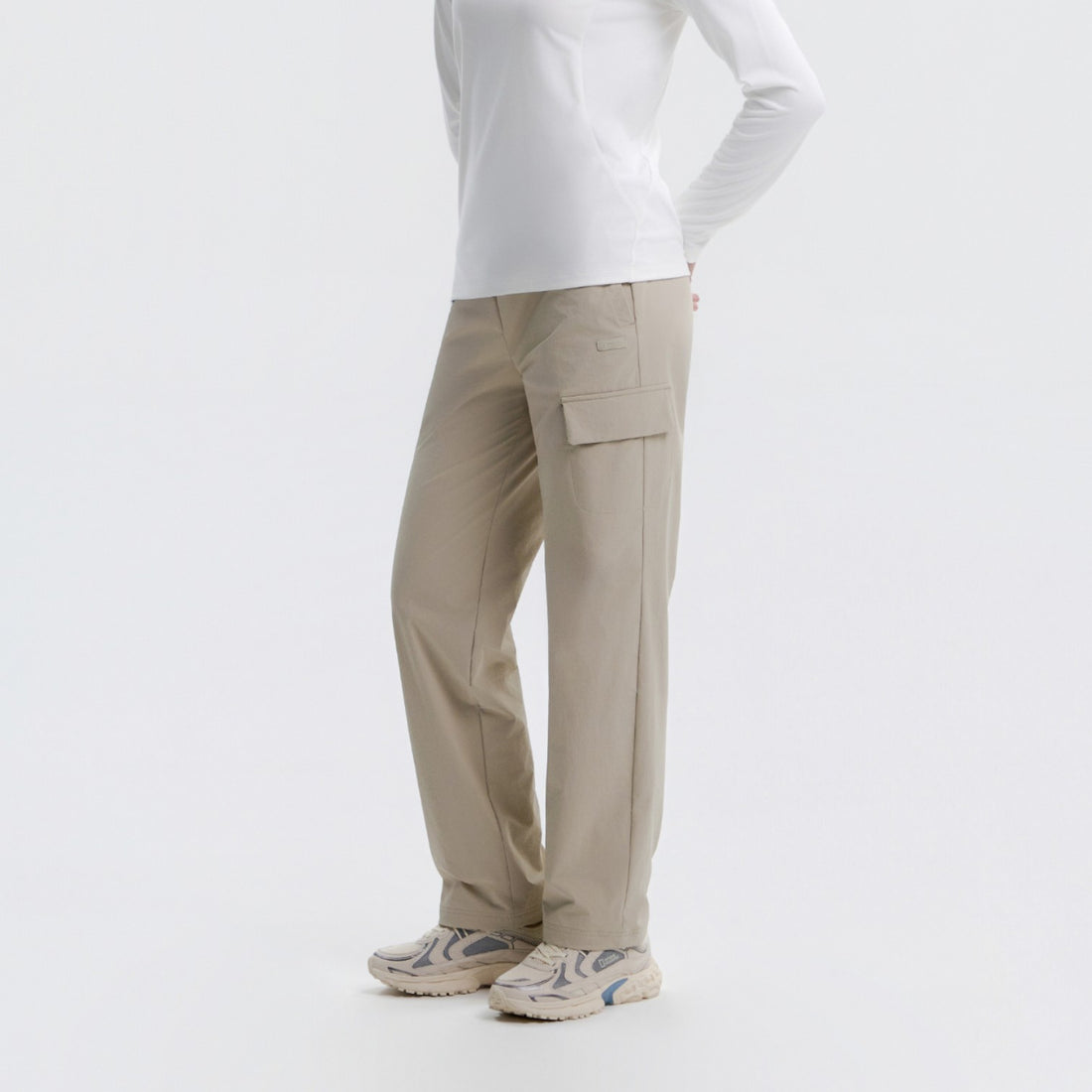 WOMEN'S ARCHELON WOVEN STRETCH BASIC FIT STRAIGHT PANTS- MOURNING BEIGE