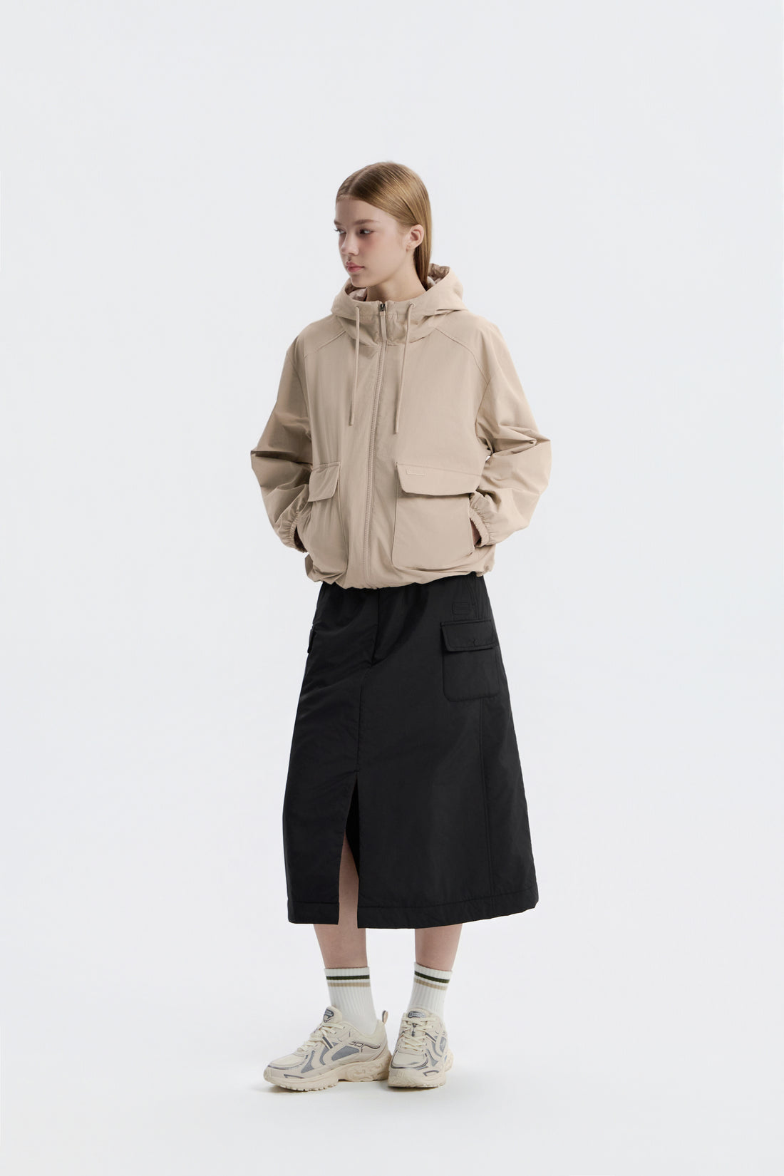 WOMEN'S ARCHELON WOVEN STRETCH TRAINING HOODED ZIP-UP- MOURNING BEIGE