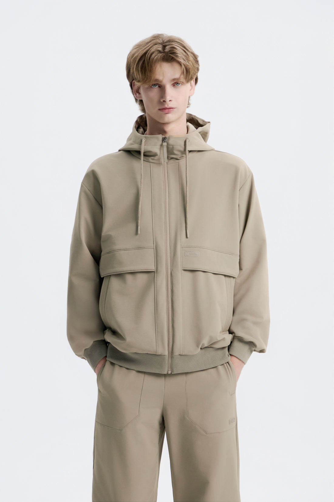UNISEX ARCHELON DOUBLE WARM WOVEN HOODIE ZIP UP- BEIGE