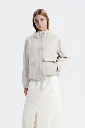 WOMEN'S ARCHELON WOVEN STRETCH TRAINING HOODED ZIP-UP- LIGHT GREY