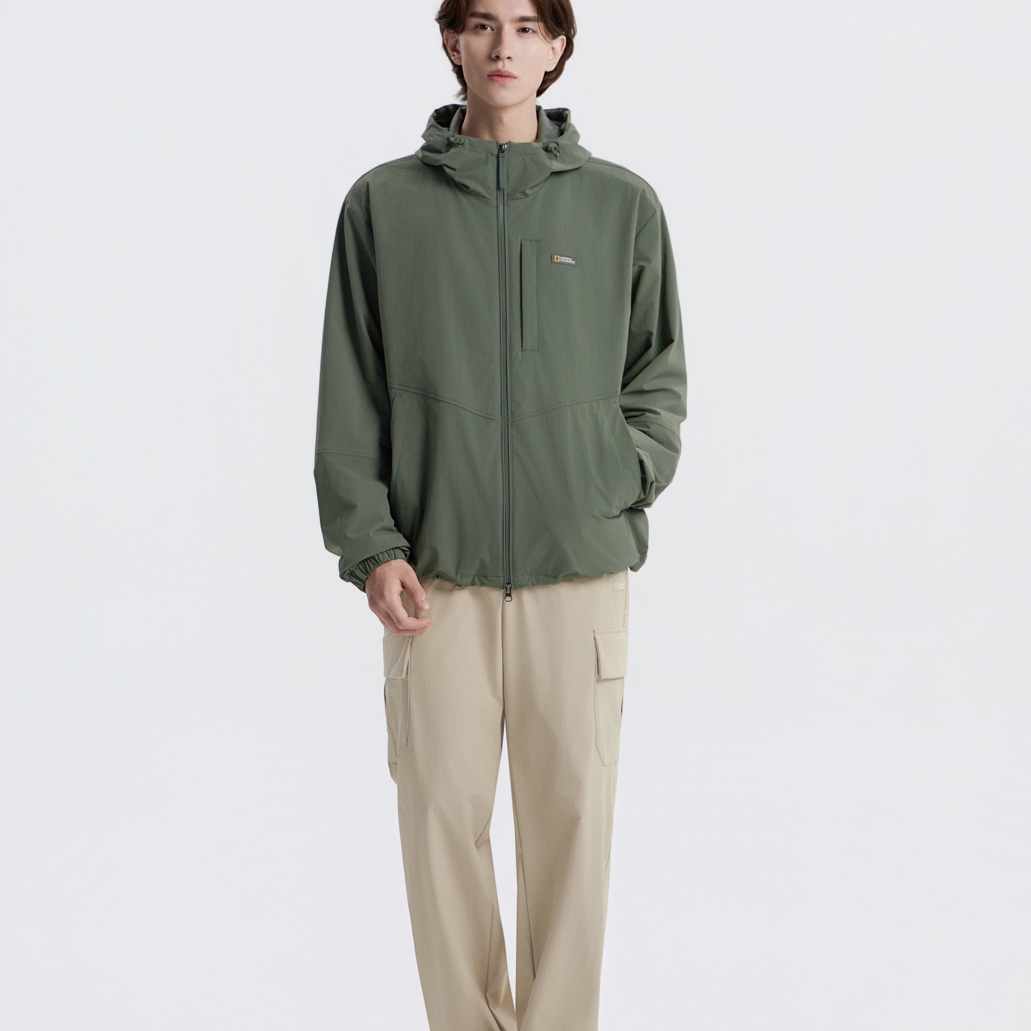 ARCHELON WOVEN STRETCH HOODIE ZIP-UP- KHAKI
