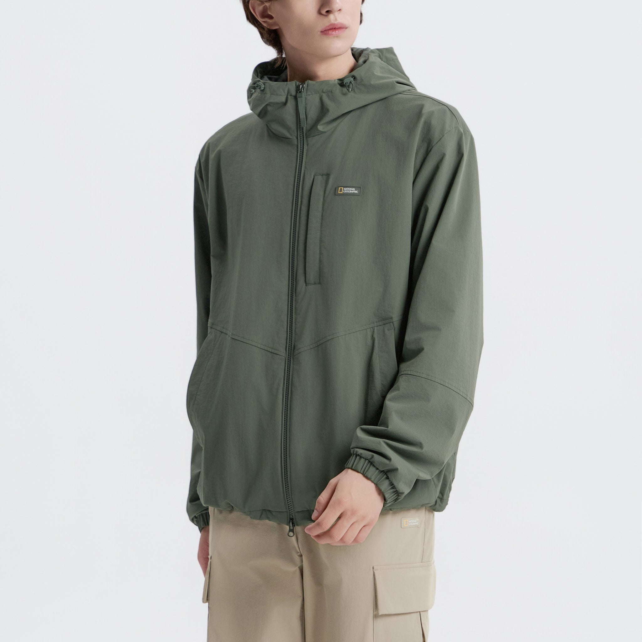 ARCHELON WOVEN STRETCH HOODIE ZIP-UP- KHAKI