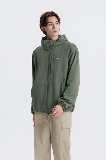 ARCHELON WOVEN STRETCH HOODIE ZIP-UP- KHAKI