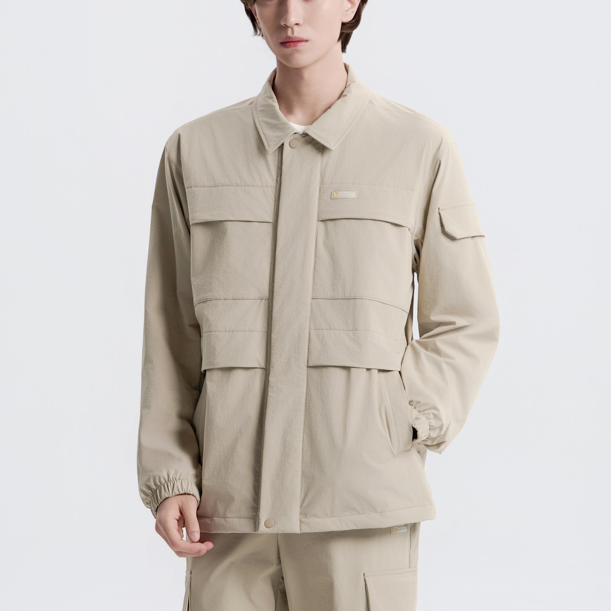 UNISEX ARCHELON WOVEN COLLAR NECK JACKET-MOURNING BEIGE